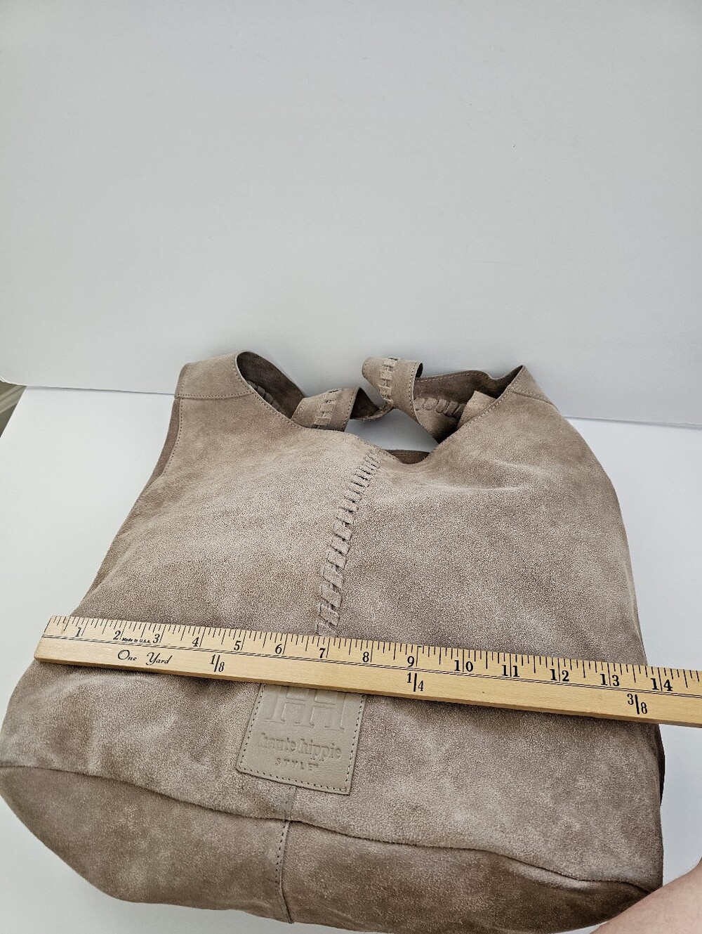Haute Hippie Style Beige Genuine Suede Leather Slouchy Shoulder Bag Handbag - Picture 10 of 13